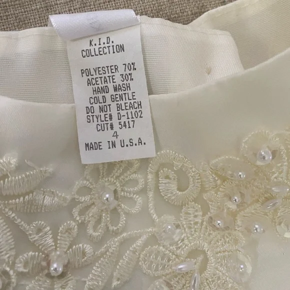 Kid Collection Ivory Flower Girl Dress SZ 4 - Picture 6 of 11